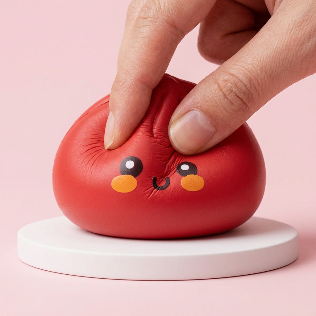 Squishy Dumpling Rouge Fluffy pressé dans la main, matière squishy