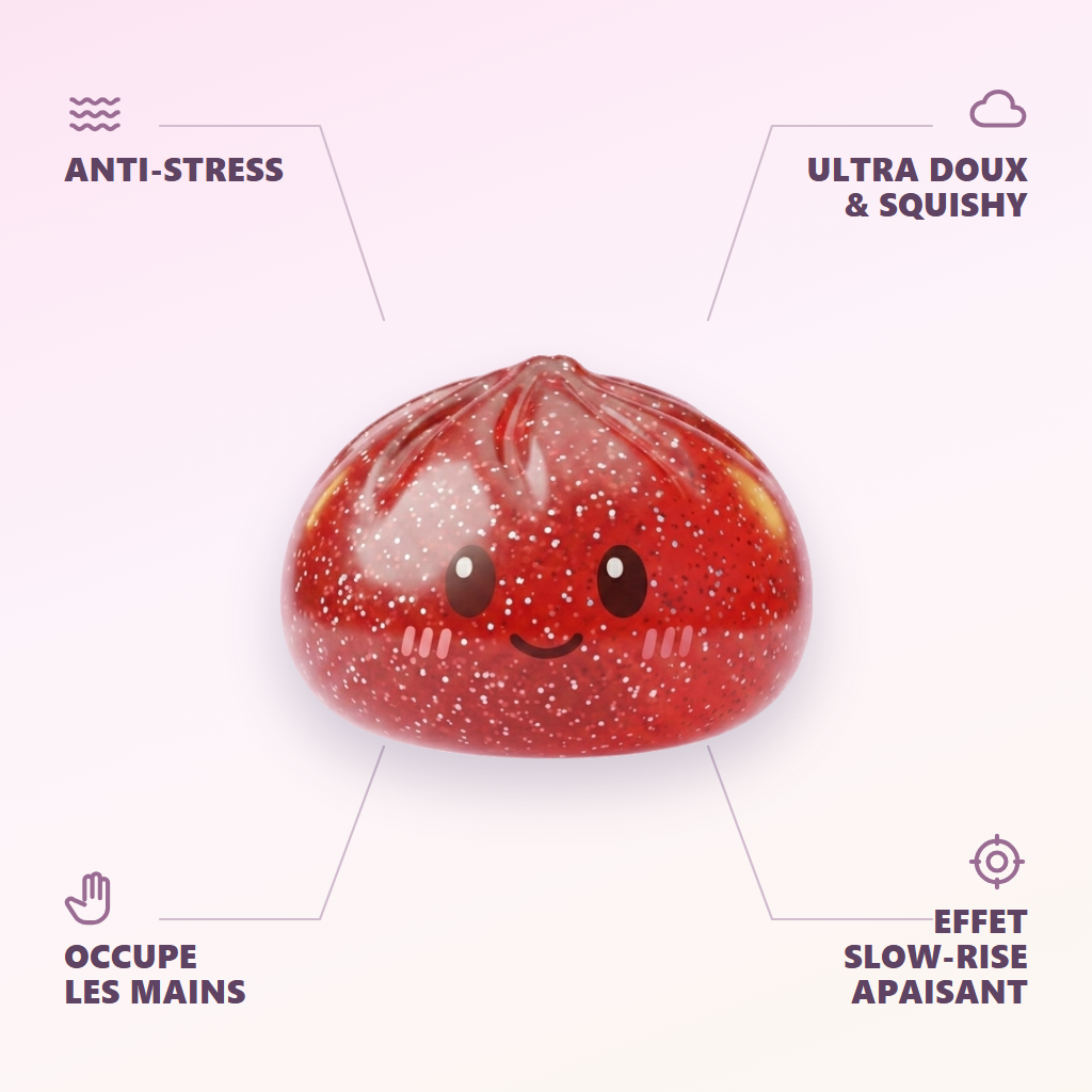 Glitter Dumpling Squishy Rouge Chance — anti-stress, ultra doux, effet slow-rise