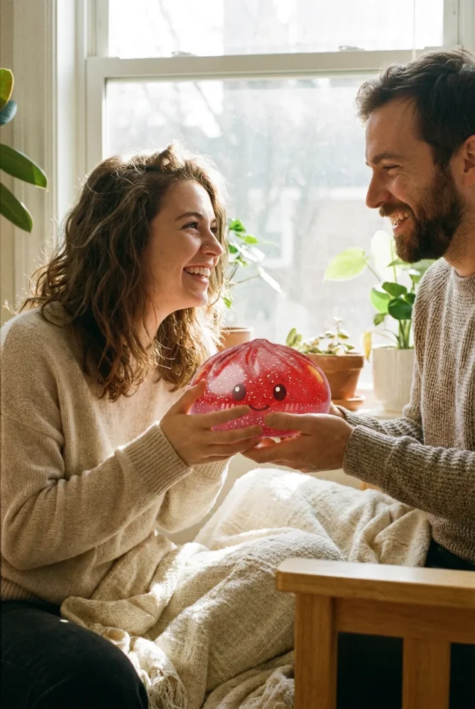 Glitter Dumpling Squishy Rouge Chance offert en cadeau entre deux personnes