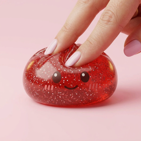 Glitter Dumpling Squishy Rouge Chance pressé dans la main, matière squishy