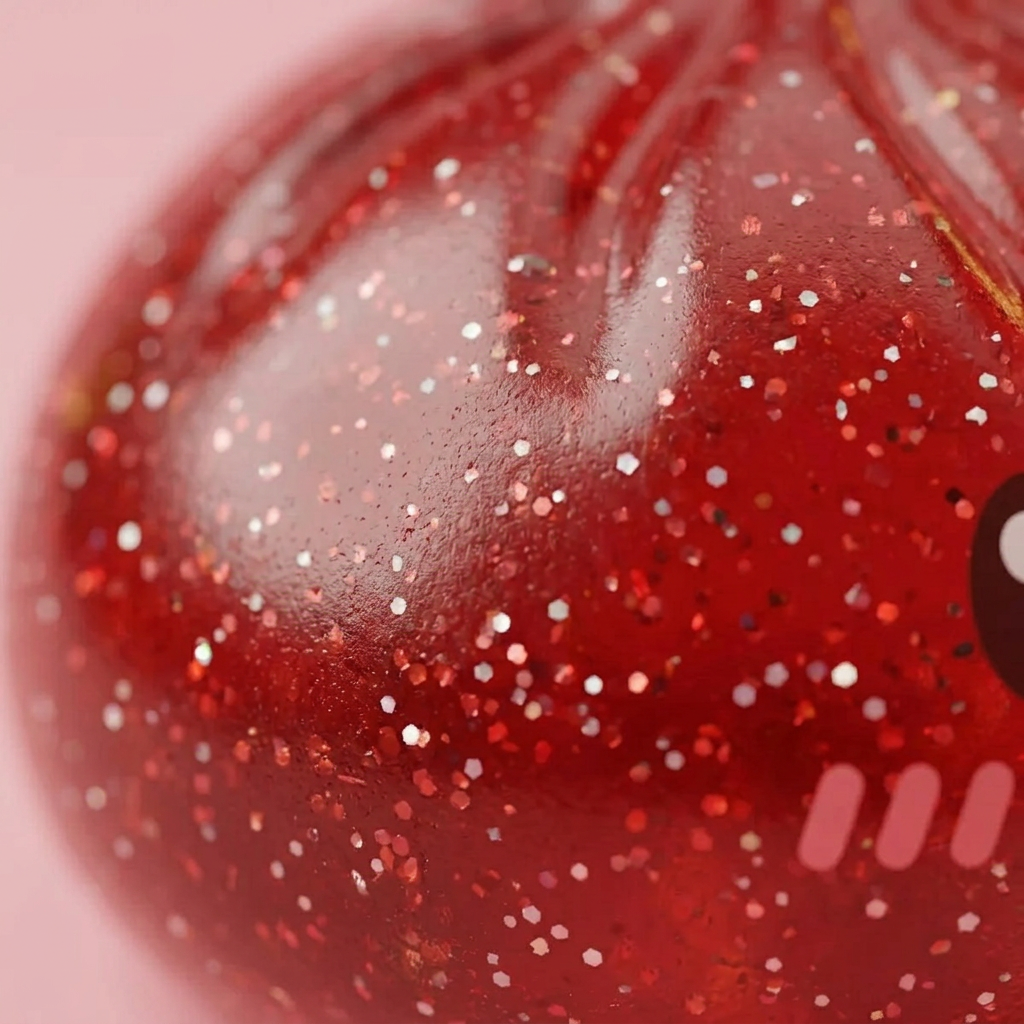 Glitter Dumpling Squishy Rouge Chance — gros plan macro sur la texture