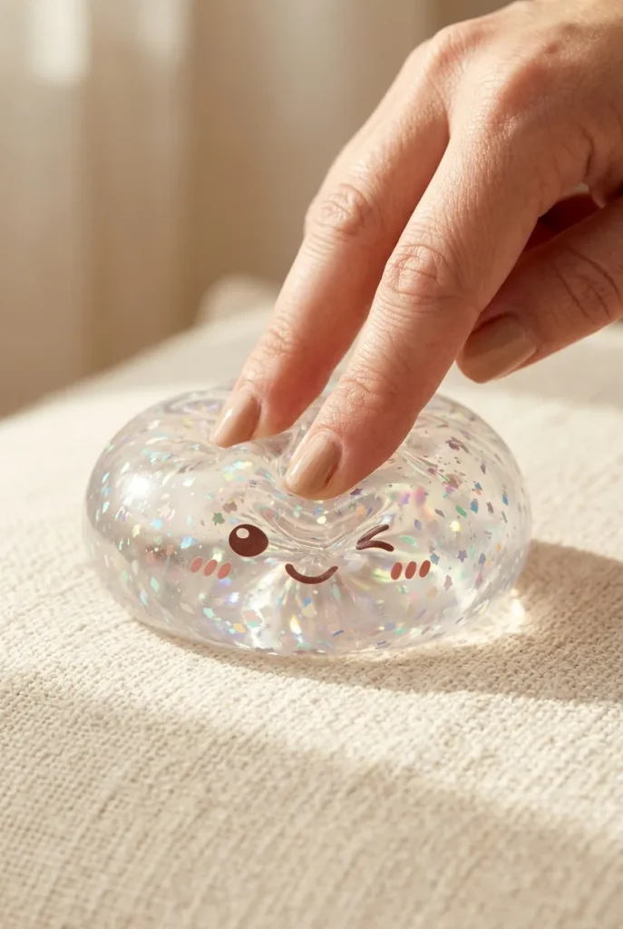 Glitter Dumpling Squishy Argenté Brillant pressé dans la main — effet squishy slow-rise