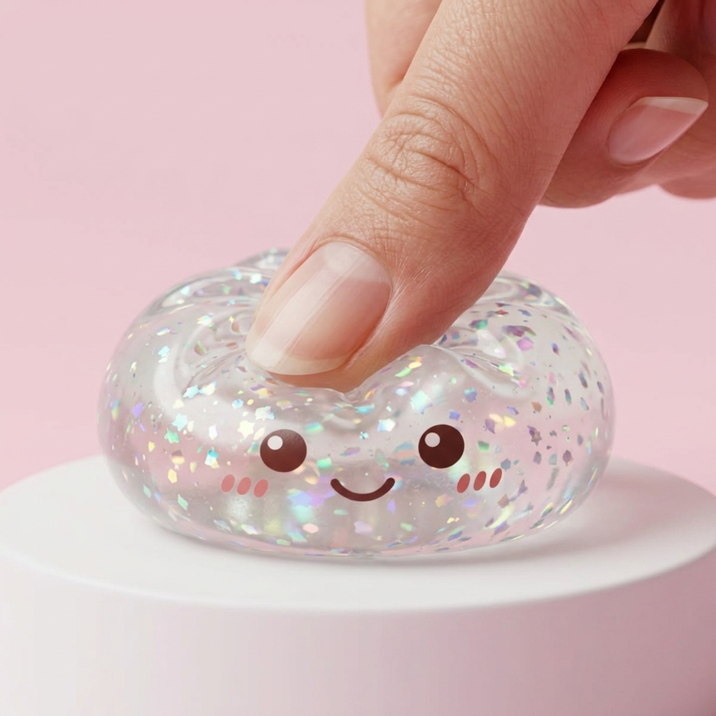 Glitter Dumpling Squishy Argenté Brillant — effet slow-rise, la mousse regonfle