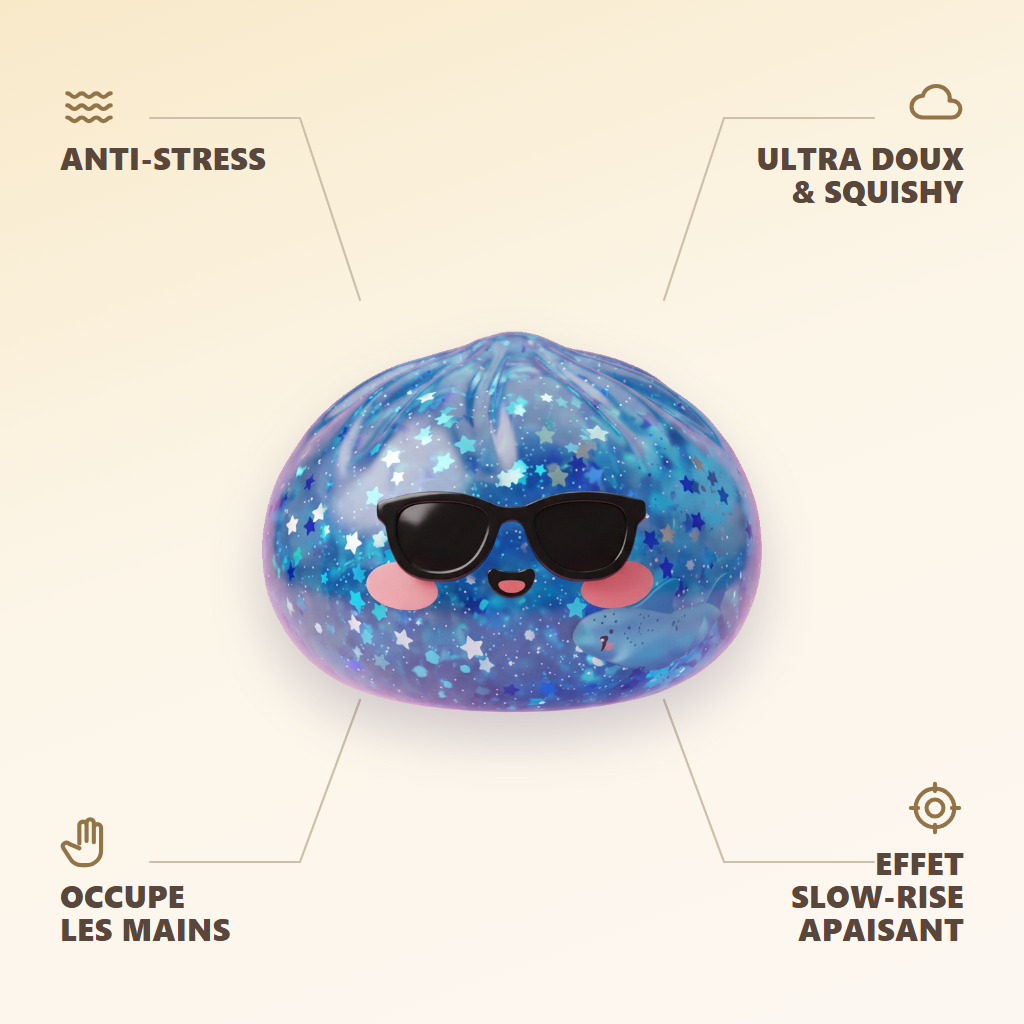 Squishy Dumpling Lunettes Sparkle — anti-stress, ultra doux, effet slow-rise