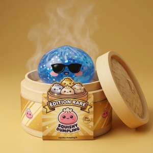 Squishy Dumpling Lunettes Sparkle dans sa boîte panier vapeur façon bambou