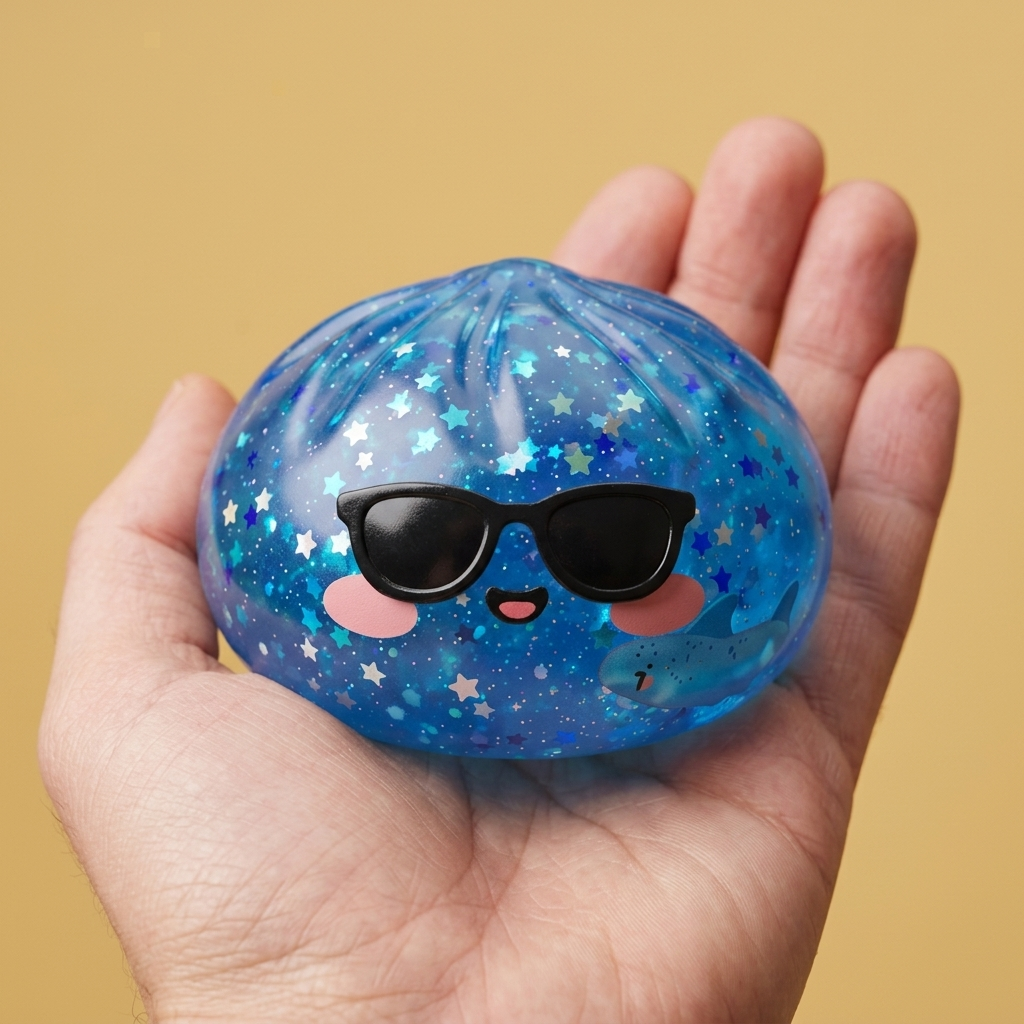 Squishy Dumpling Lunettes Sparkle tenu en main, taille réelle