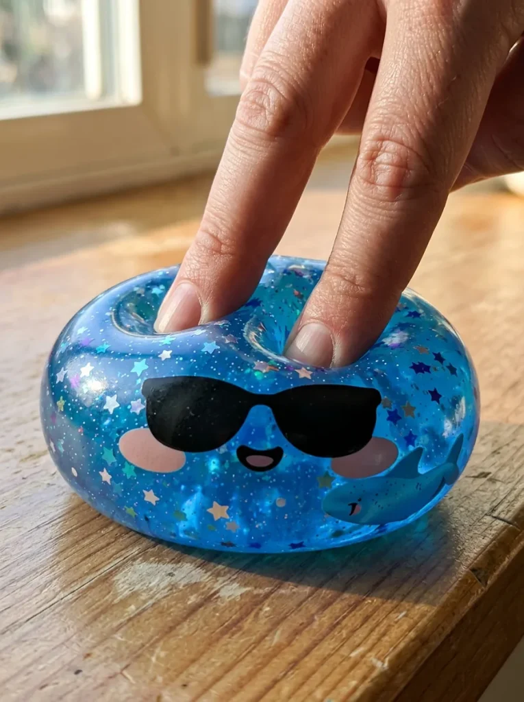 Squishy Dumpling Lunettes Sparkle pressé dans la main — effet squishy slow-rise