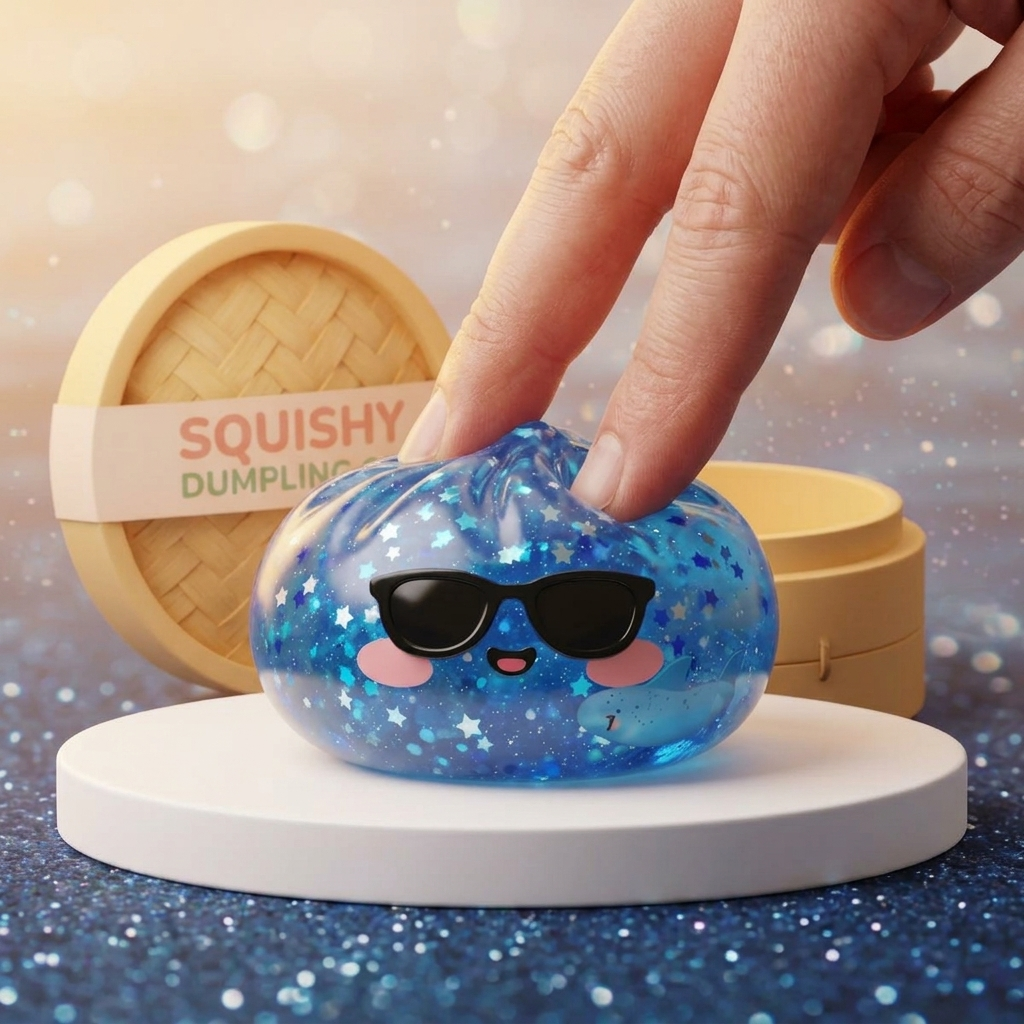 Squishy Dumpling Lunettes Sparkle pressé dans la main, matière squishy
