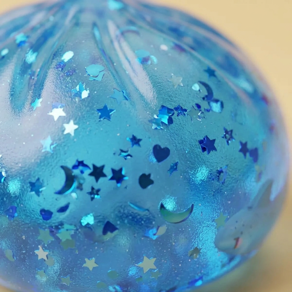 Squishy Dumpling Lunettes Sparkle — gros plan macro sur la texture