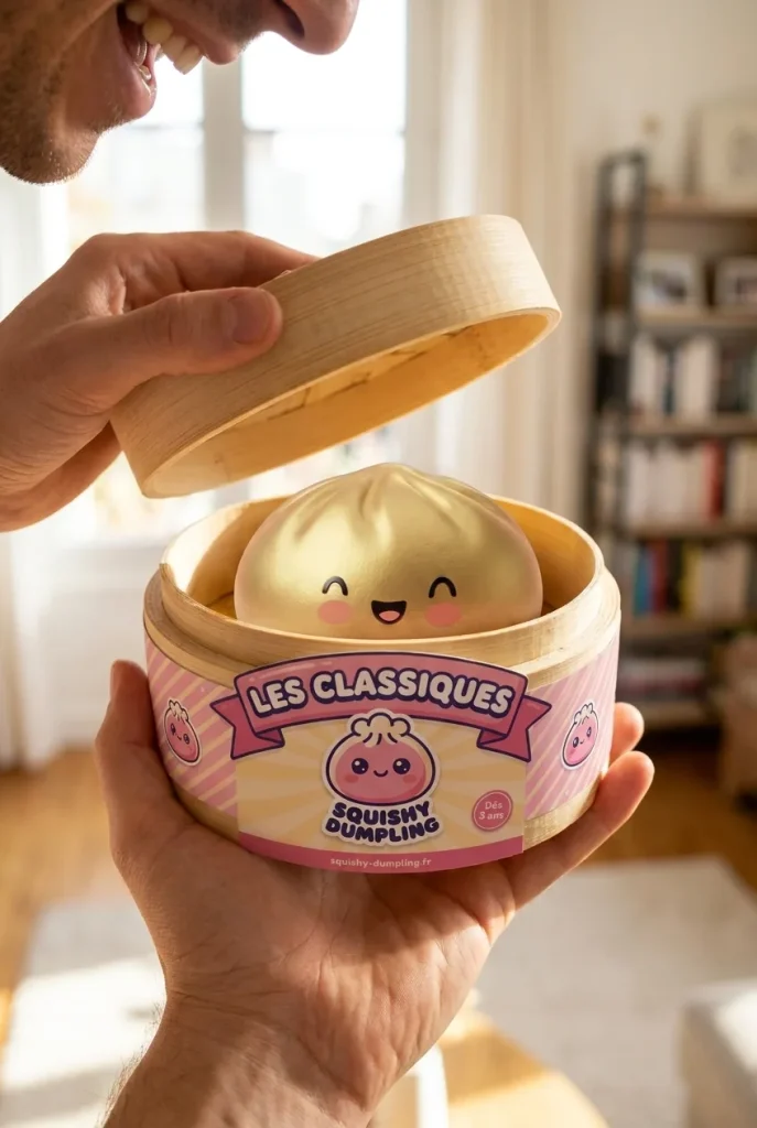 Déballage du Dumpling Squishy Doré Lucky — la boîte panier vapeur s'ouvre