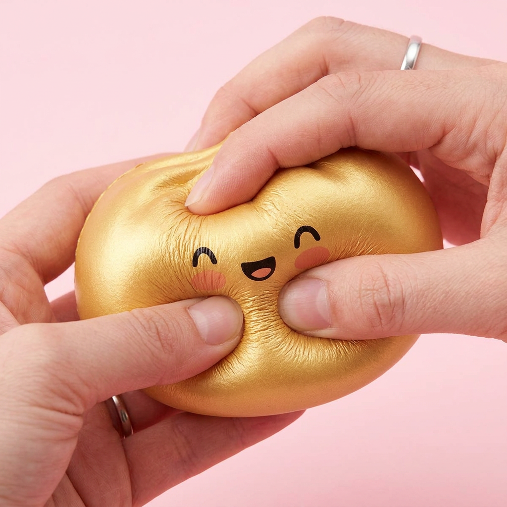 Dumpling Squishy Doré Lucky — effet slow-rise, la mousse regonfle