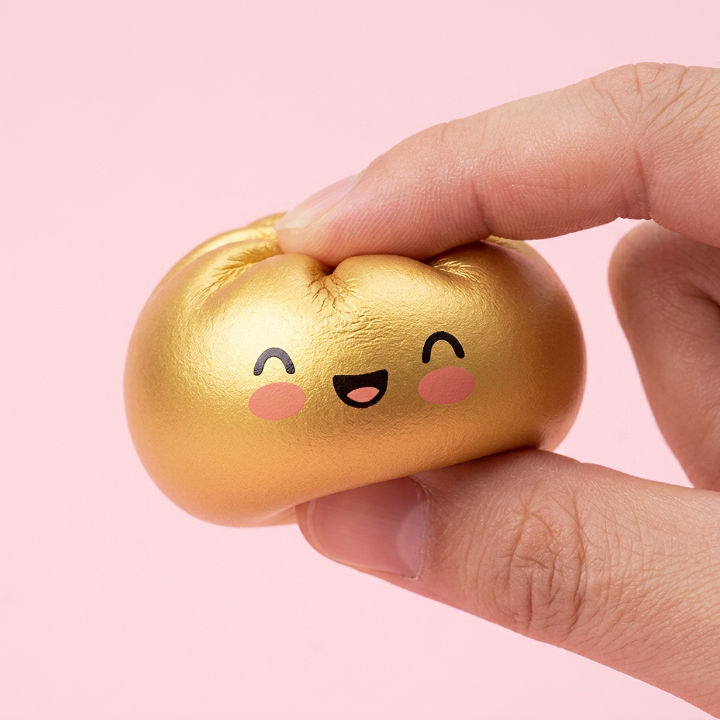 Dumpling Squishy Doré Lucky pressé dans la main, matière squishy