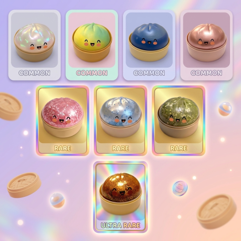 Squishy Bun Mystery Dumpling Surprise — carte des raretés (commun, rare, ultra rare)