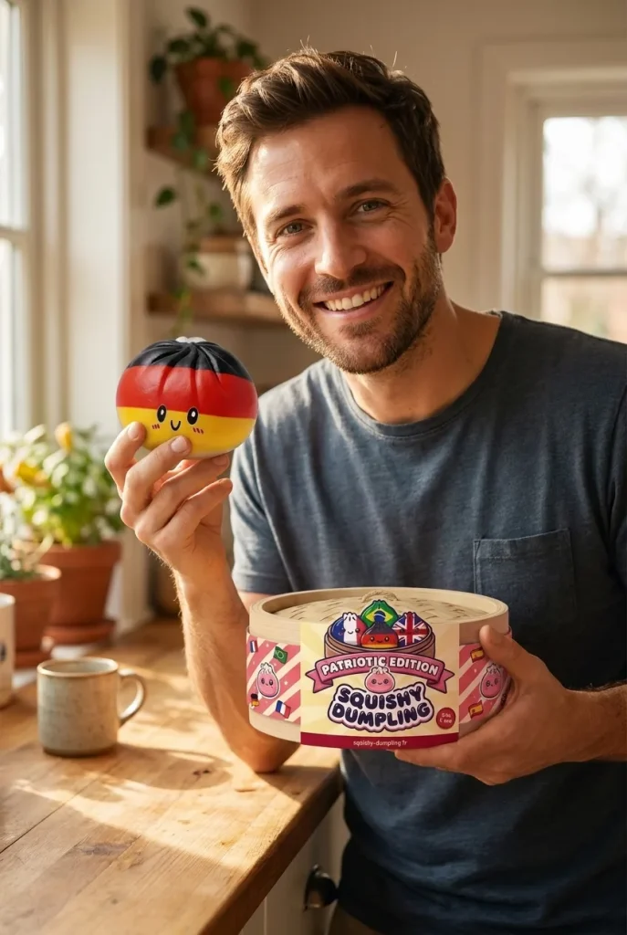 Squishy Dumpling Allemagne présenté avec sa boîte panier vapeur — photo client