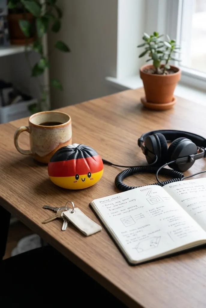 Squishy Dumpling Allemagne posé sur un bureau, dans le quotidien