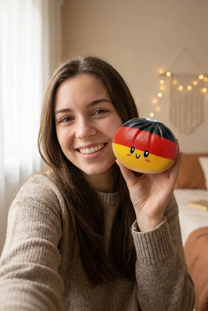 Squishy Dumpling Allemagne tenu près du visage — photo client