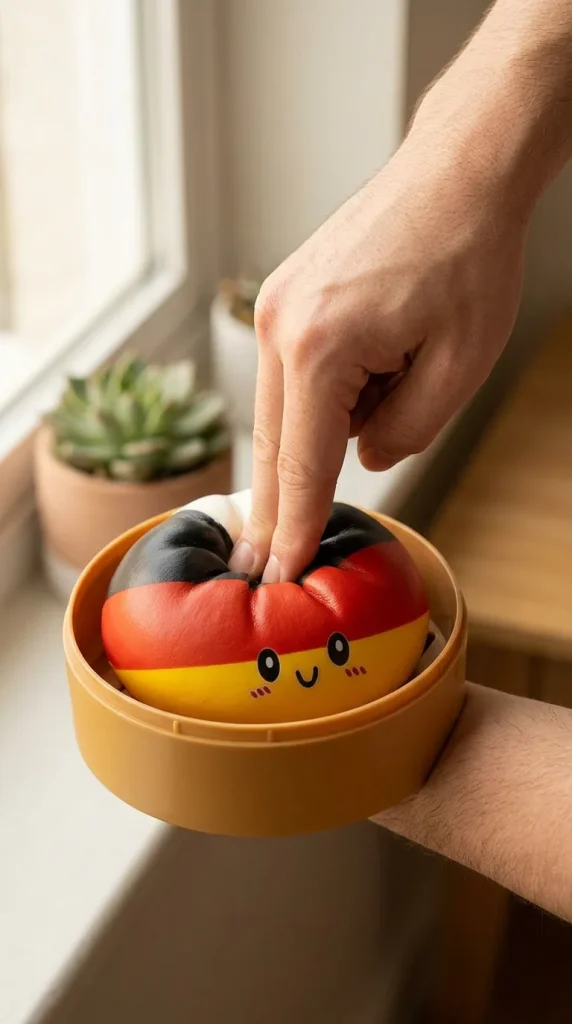 Squishy Dumpling Allemagne pressé dans la main — effet squishy slow-rise
