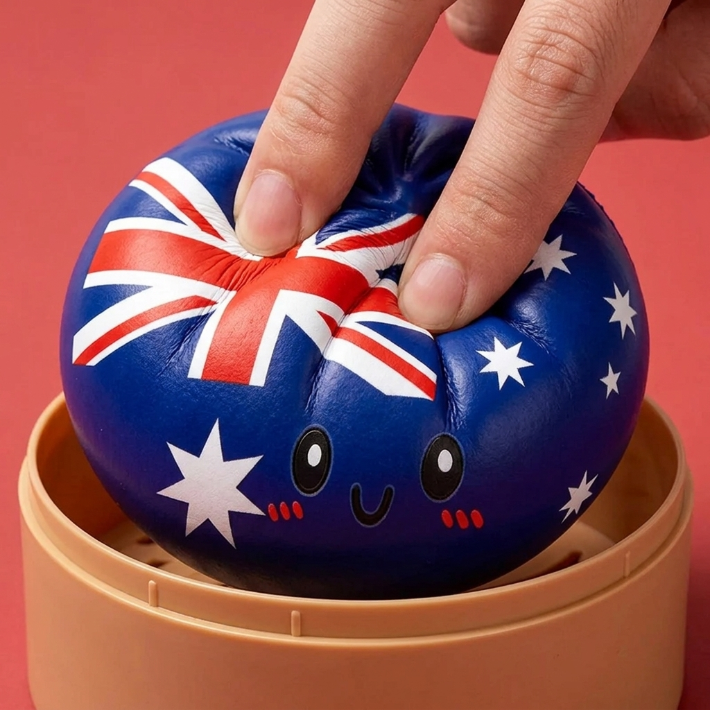 Squishy Dumpling Australie pressé dans la main, matière squishy