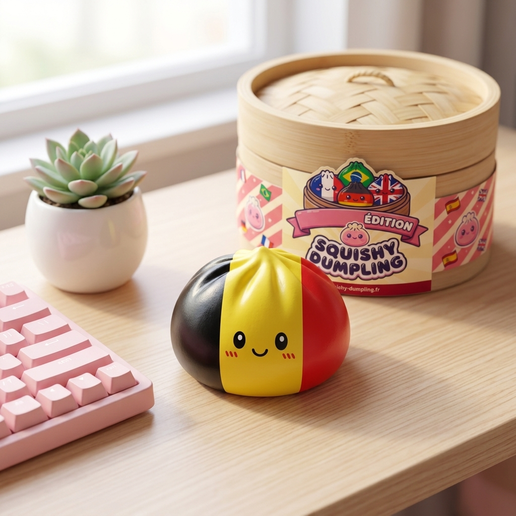 Squishy Dumpling Belgique en ambiance sur un bureau