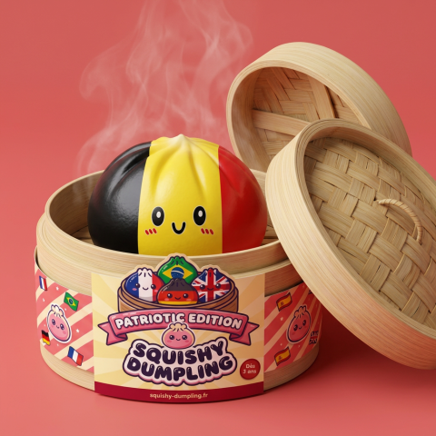 Squishy Dumpling Belgique dans sa boîte panier vapeur bambou