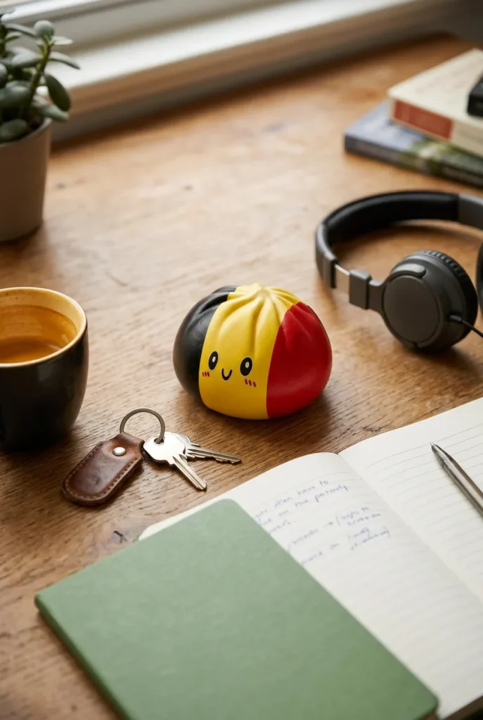 Squishy Dumpling Belgique posé sur un bureau, dans le quotidien