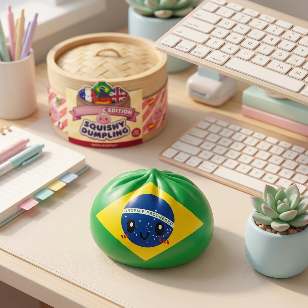 Squishy Dumpling Brésil en ambiance sur un bureau