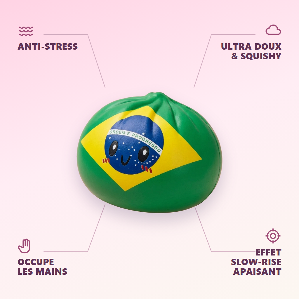 Squishy Dumpling Brésil — anti-stress, ultra doux, effet slow-rise
