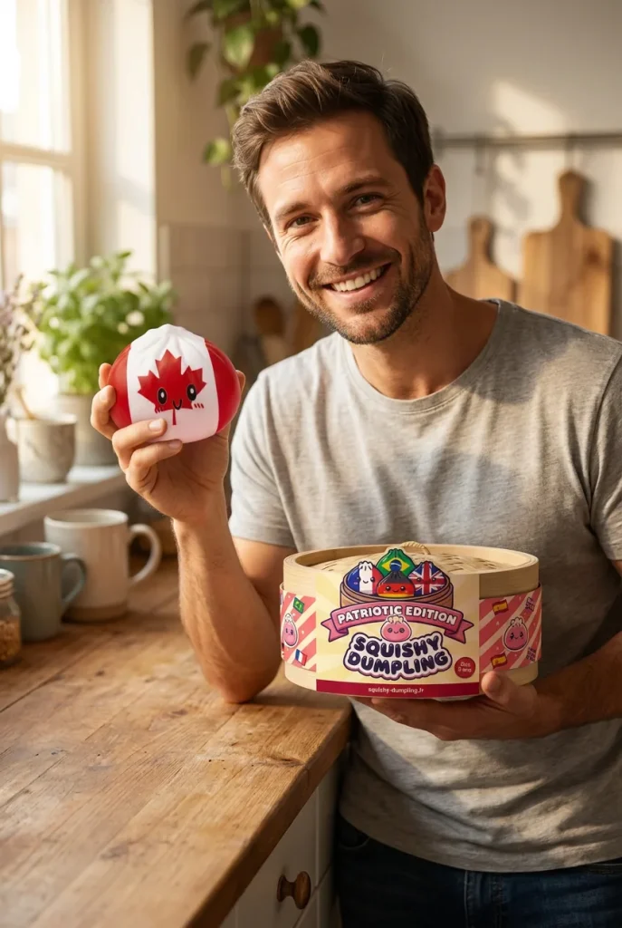 Squishy Dumpling Canada présenté avec sa boîte panier vapeur — photo client