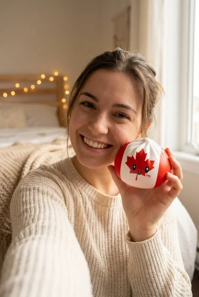Squishy Dumpling Canada tenu près du visage — photo client