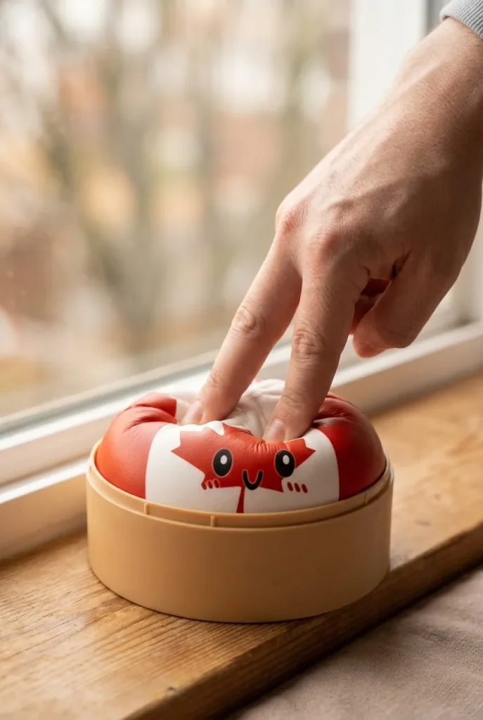 Squishy Dumpling Canada pressé dans la main — effet squishy slow-rise