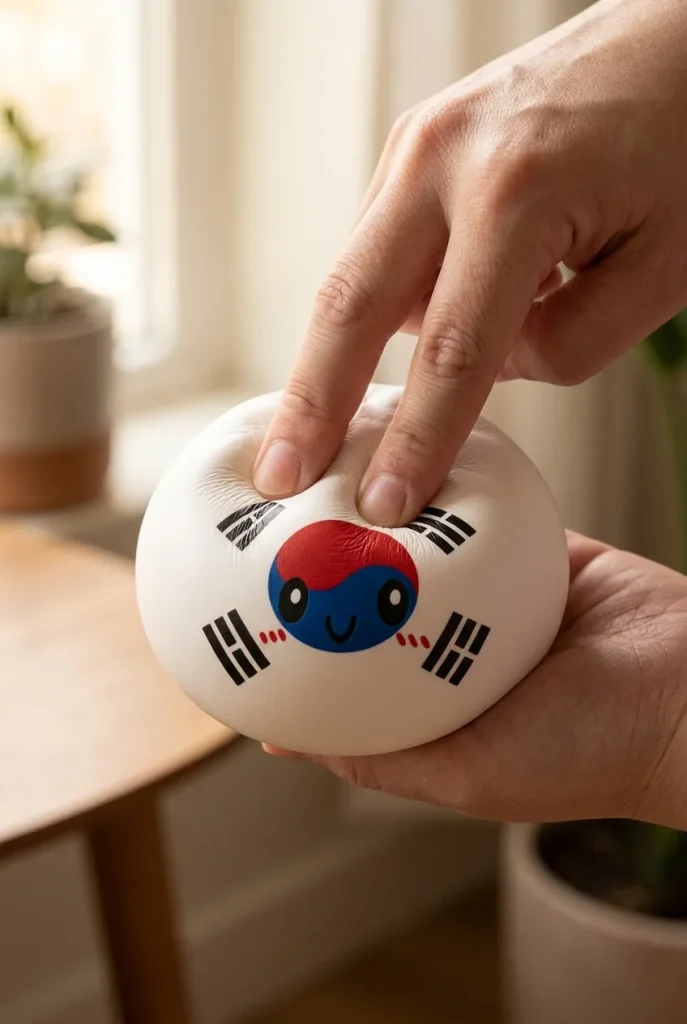 Squishy Dumpling Corée du Sud pressé dans la main — effet squishy slow-rise