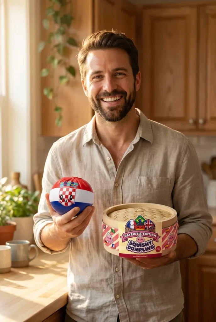 Squishy Dumpling Croatie présenté avec sa boîte panier vapeur — photo client