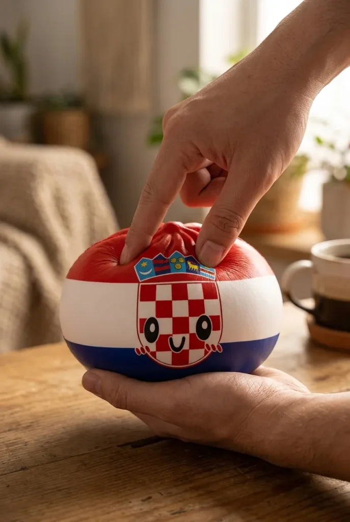 Squishy Dumpling Croatie pressé dans la main — effet squishy slow-rise