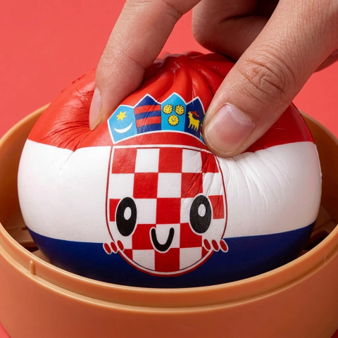 Squishy Dumpling Croatie pressé dans la main, matière squishy