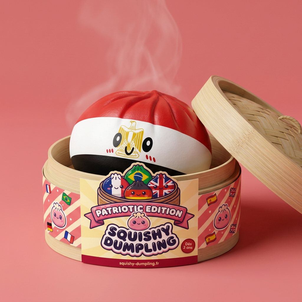 Squishy Dumpling Égypte dans sa boîte panier vapeur bambou