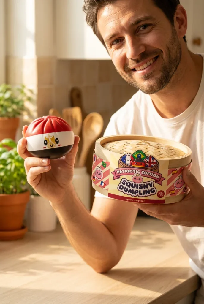 Squishy Dumpling Égypte présenté avec sa boîte panier vapeur — photo client