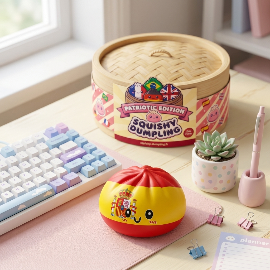 Squishy Dumpling Espagne en ambiance sur un bureau