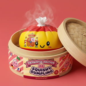 Squishy Dumpling Espagne dans sa boîte panier vapeur bambou