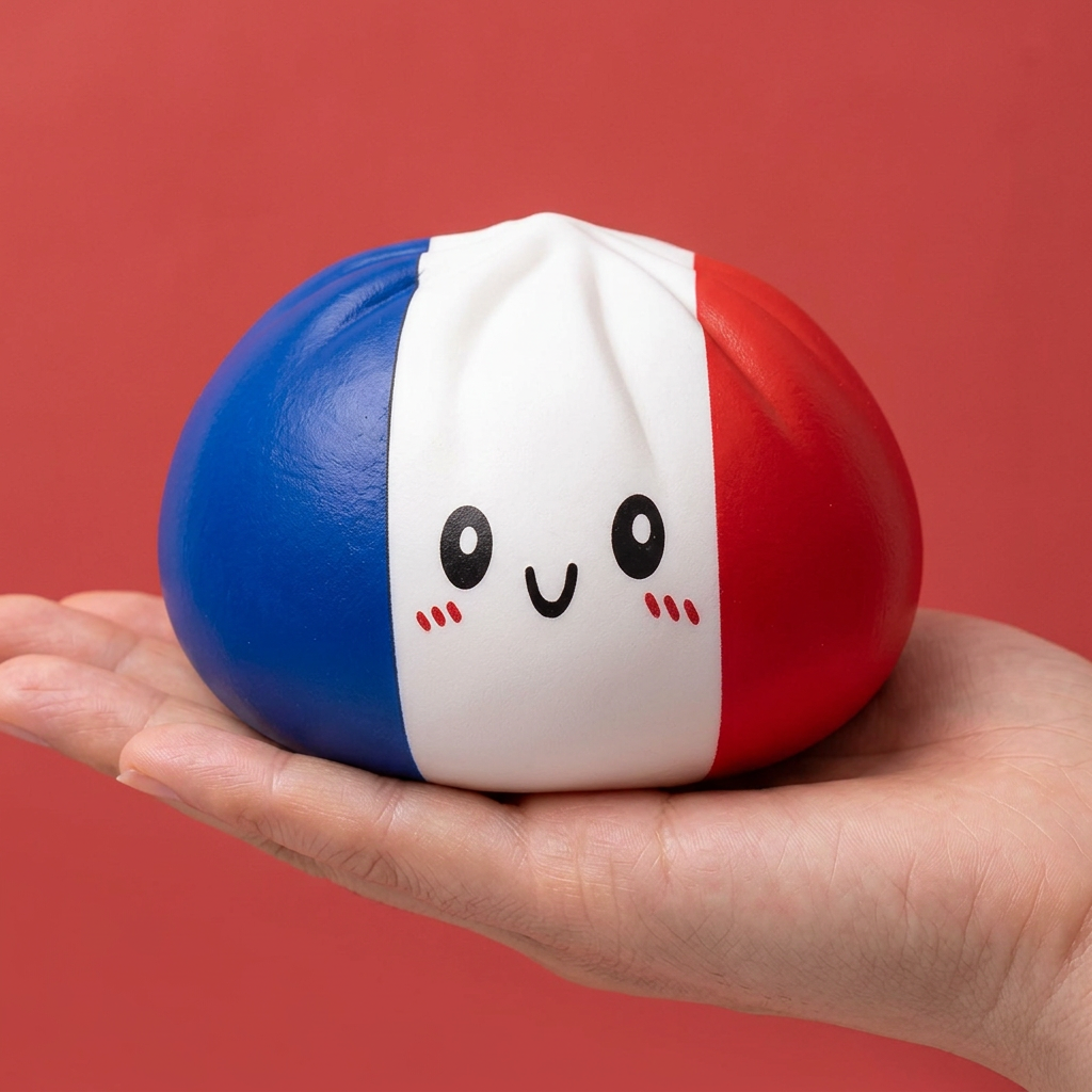 Squishy Dumpling France tenu en main, taille réelle