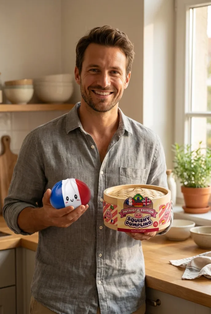 Squishy Dumpling France présenté avec sa boîte panier vapeur — photo client