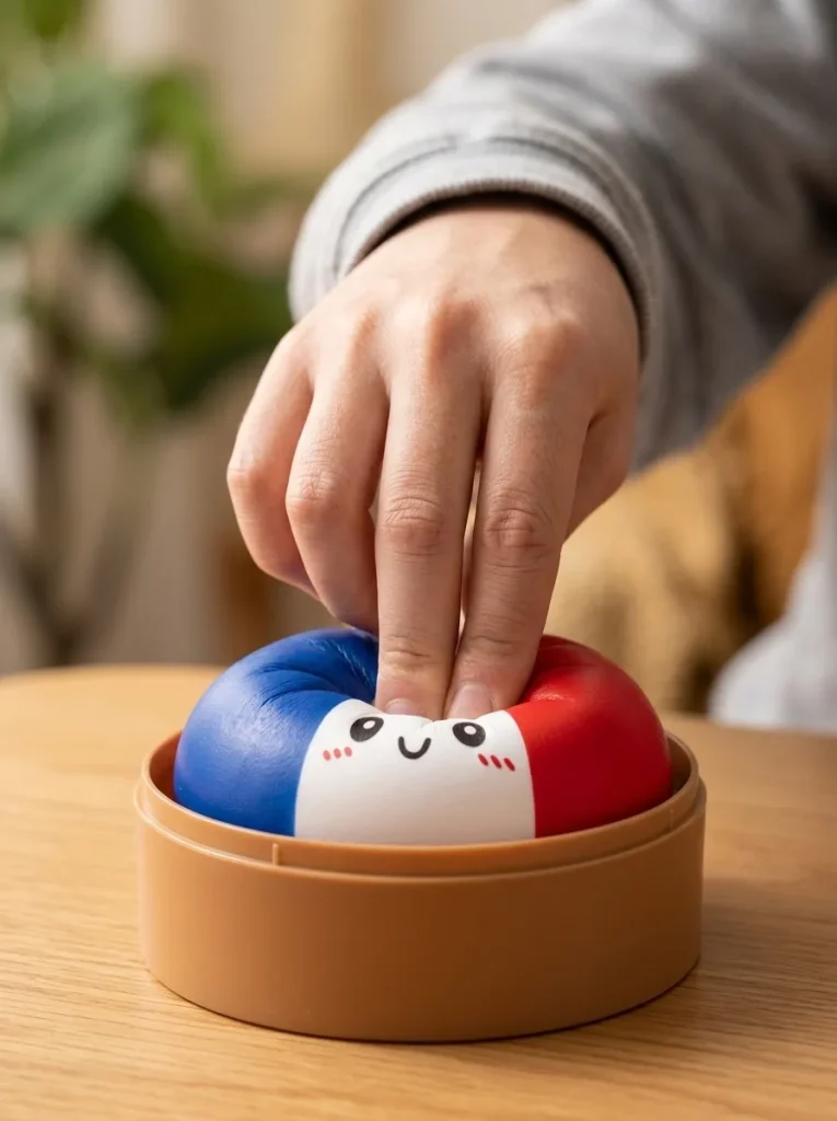 Squishy Dumpling France pressé dans la main — effet squishy slow-rise