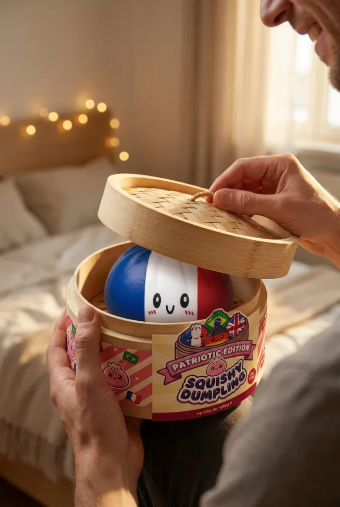 Déballage du Squishy Dumpling France — la boîte panier vapeur s'ouvre