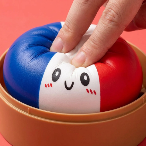 Squishy Dumpling France pressé dans la main, matière squishy