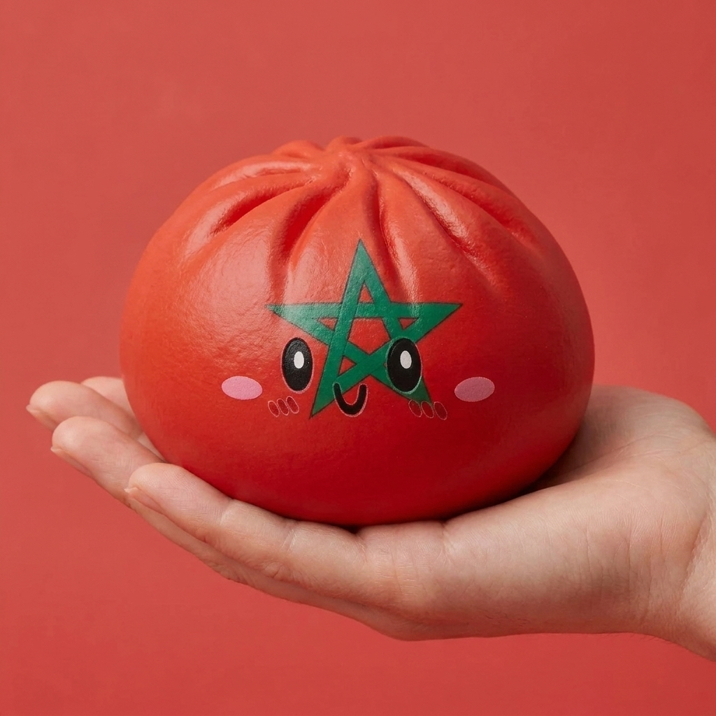 Squishy Dumpling Maroc tenu en main, taille réelle