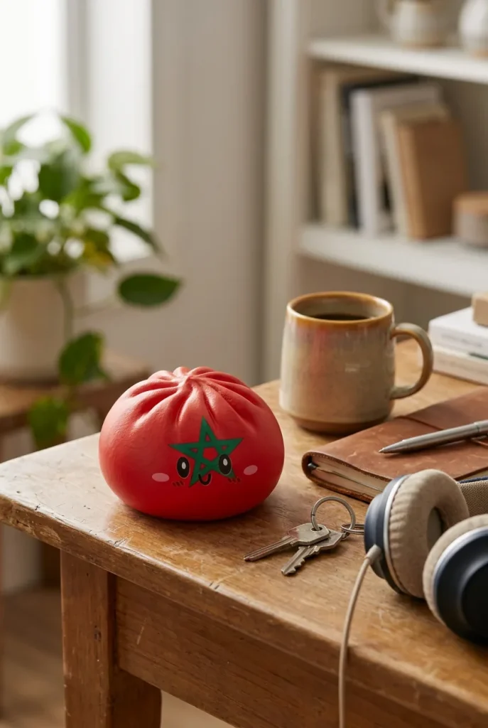 Squishy Dumpling Maroc posé sur un bureau, dans le quotidien