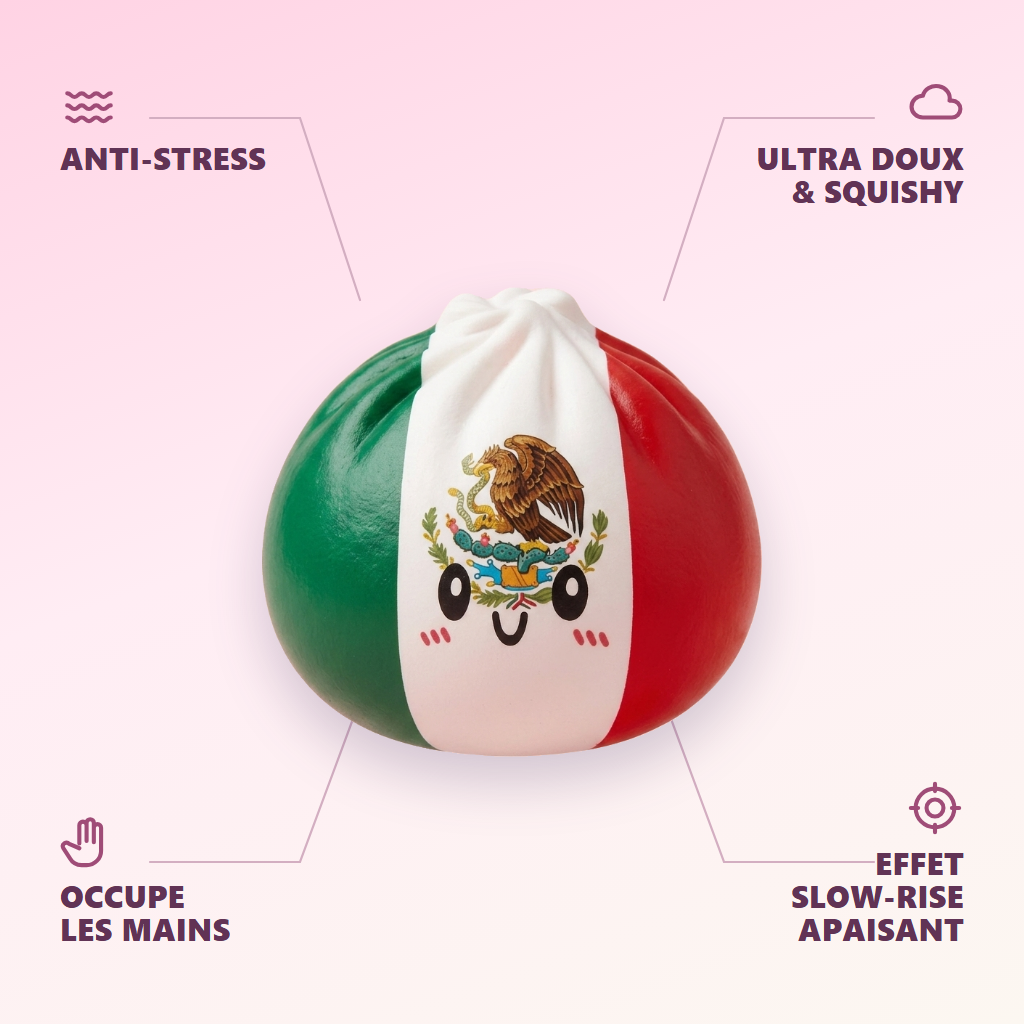 Squishy Dumpling Mexique — anti-stress, ultra doux, effet slow-rise