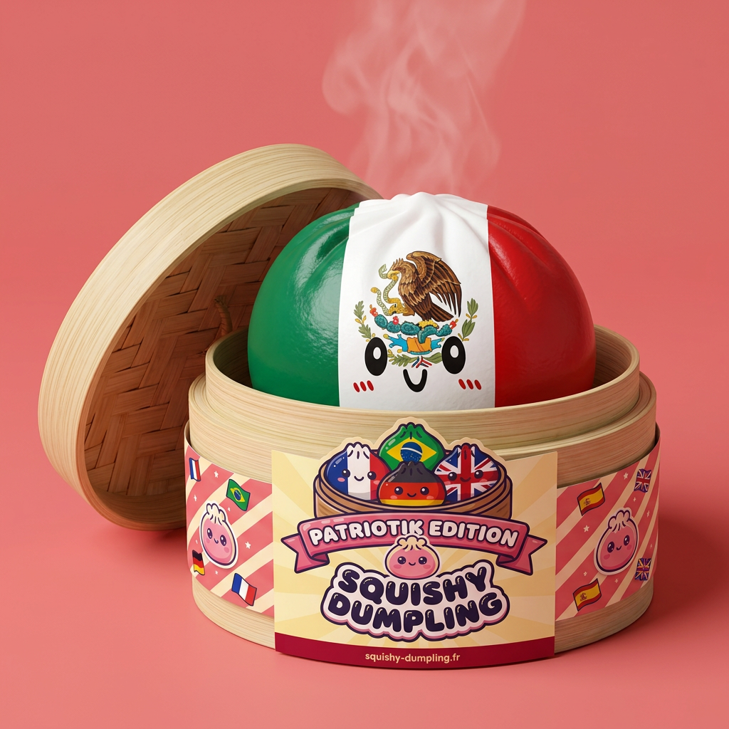 Squishy Dumpling Mexique dans sa boîte panier vapeur bambou