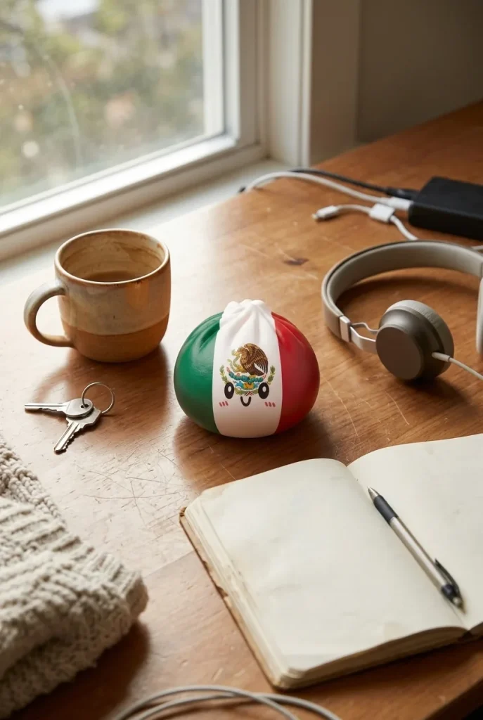 Squishy Dumpling Mexique posé sur un bureau, dans le quotidien