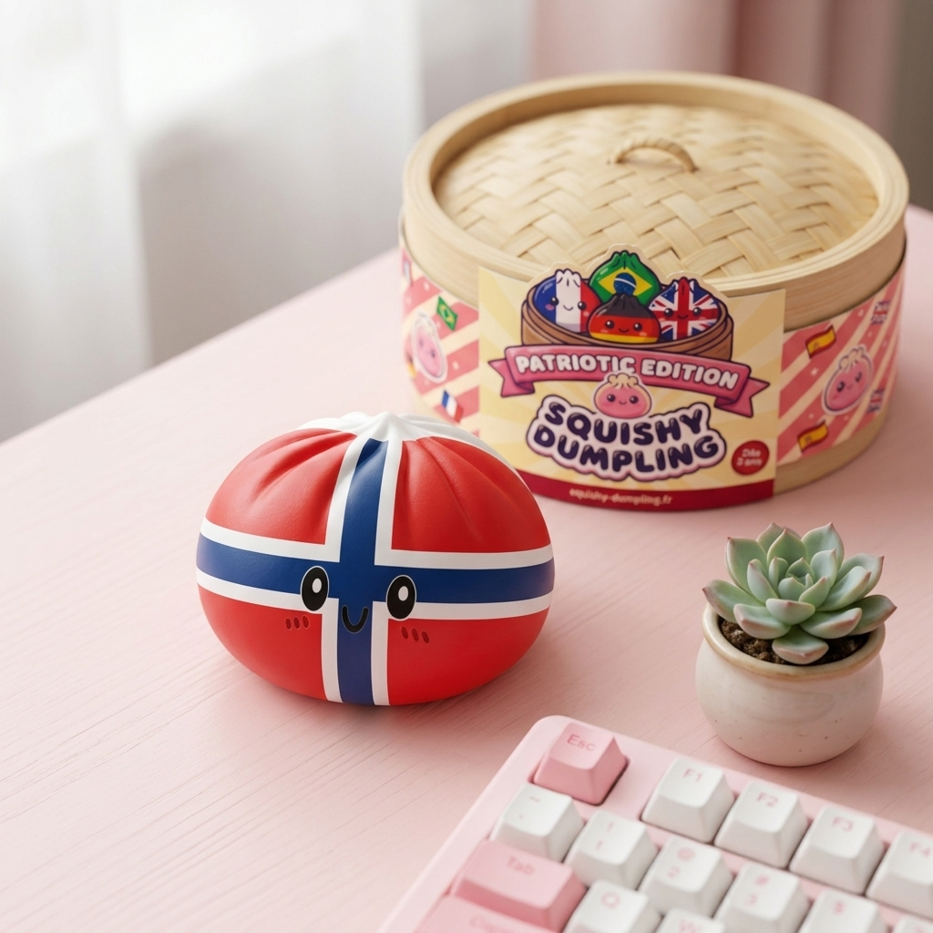 Squishy Dumpling Norvège en ambiance sur un bureau