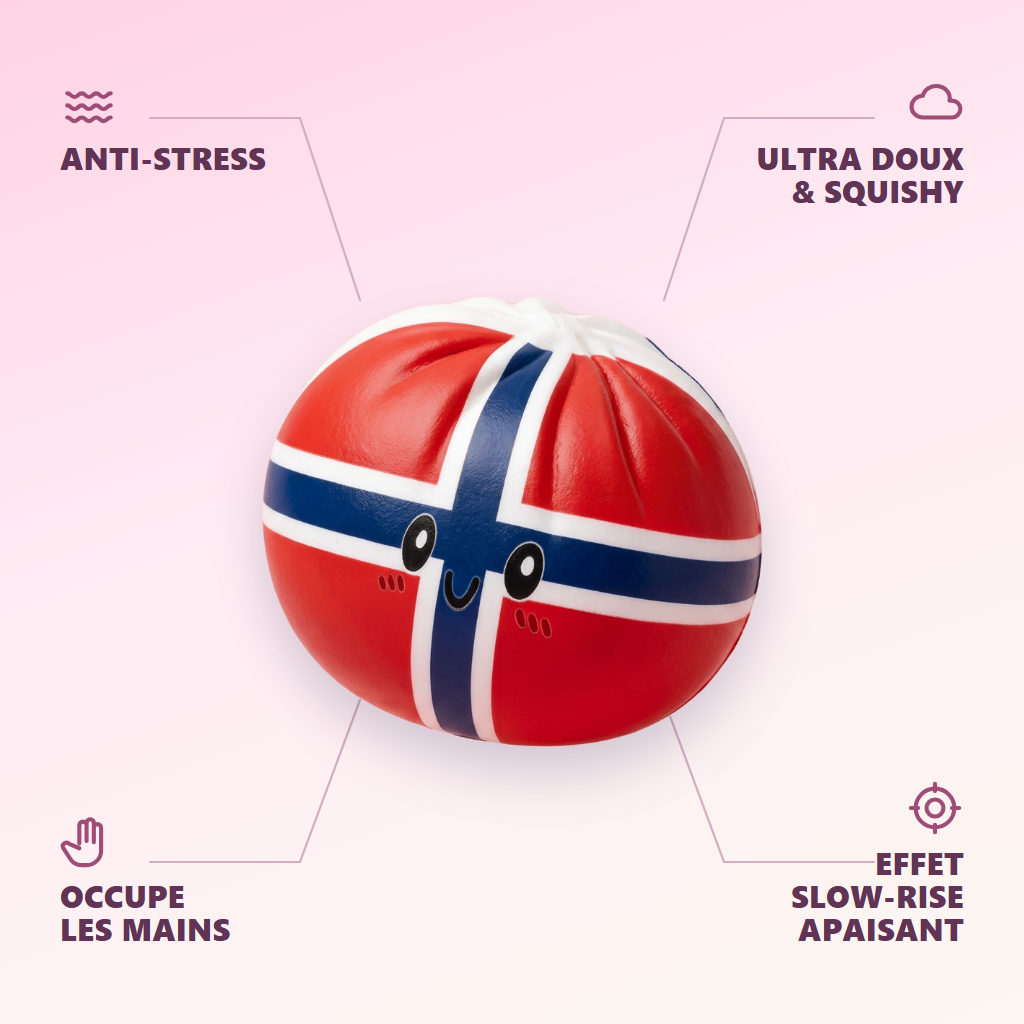 Squishy Dumpling Norvège — anti-stress, ultra doux, effet slow-rise